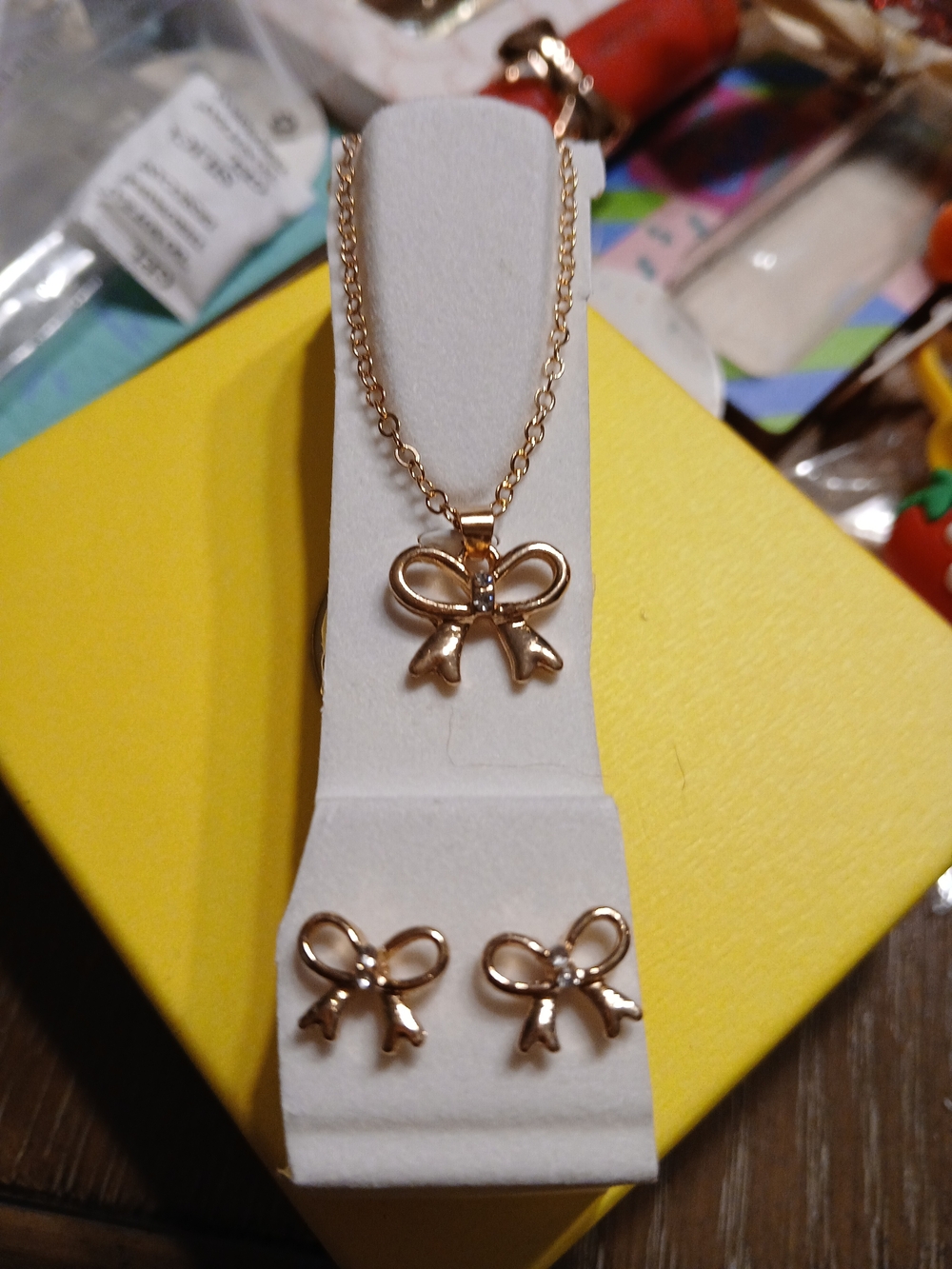 Adrienne Vittadini Gold Bow Pendant Necklace & Stud Earrings Set